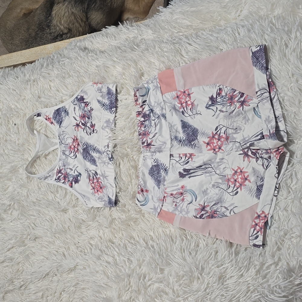 SHEIN White and Pink Floral Active Set